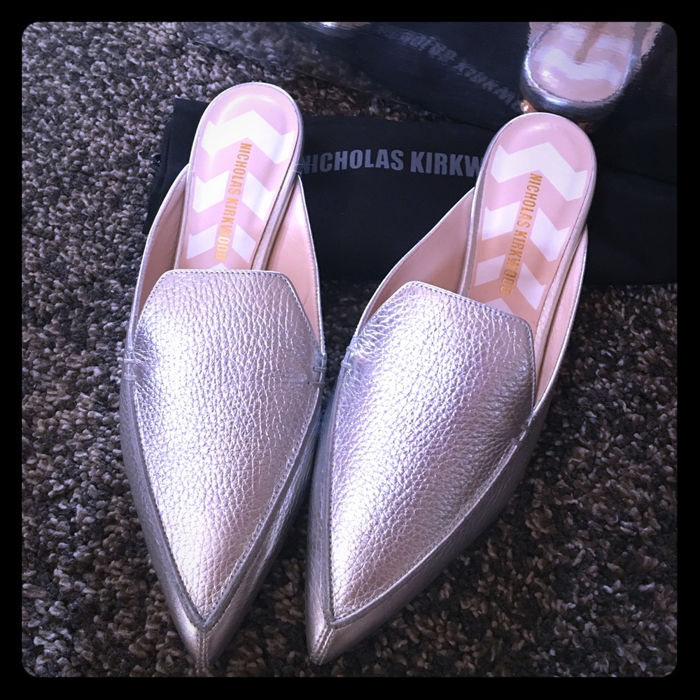 NICHOLAS KIRKWOOD Beya Mules Loafer Silver 38.5/39